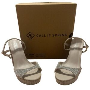 Call It Spring ✨ Silver Rhinestone Block Heels – Fiercee-270 Size 7
